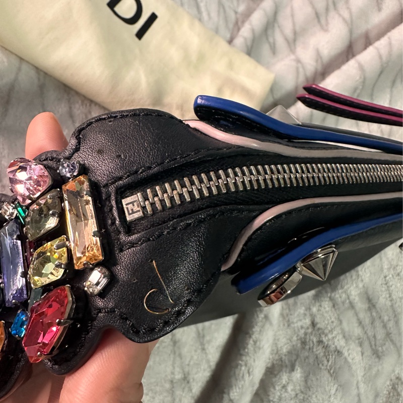 FENDI 黑藍邊小牛皮彩色寶石 By The Way Mini 兩用包-16
