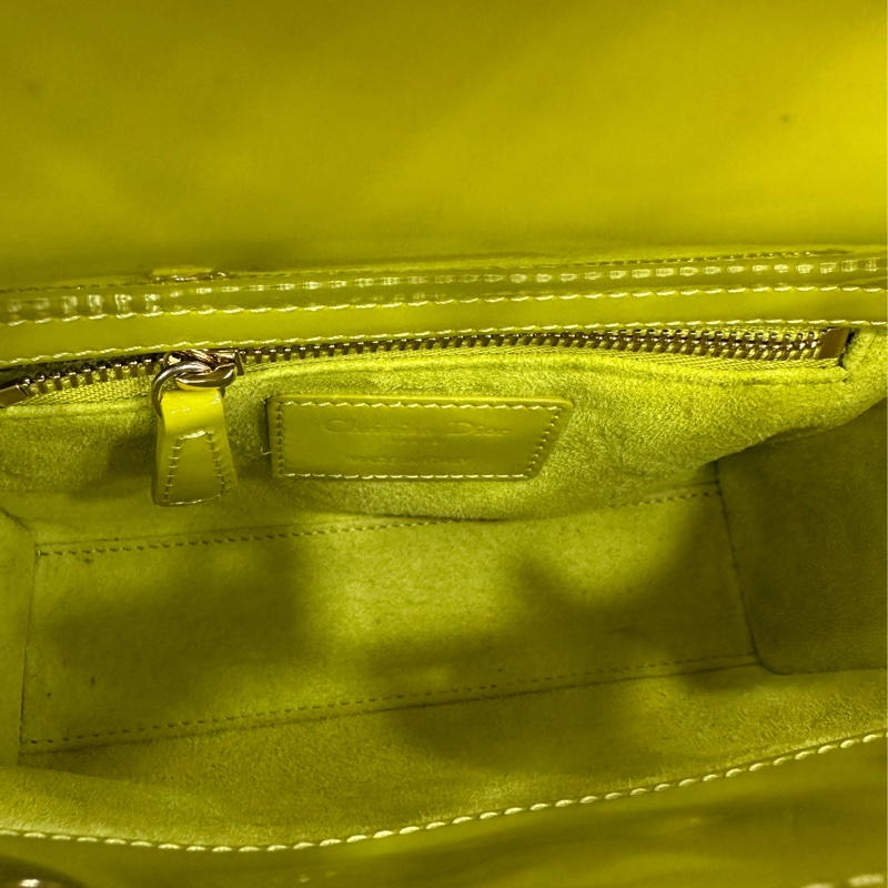 Dior 迪奧戴妃 三格 青檸漆皮金扣手提包單肩包 底長17 21年-7