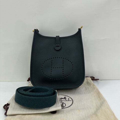 Hermes愛馬仕 mini evelyne 松柏綠金扣 togo皮 U刻