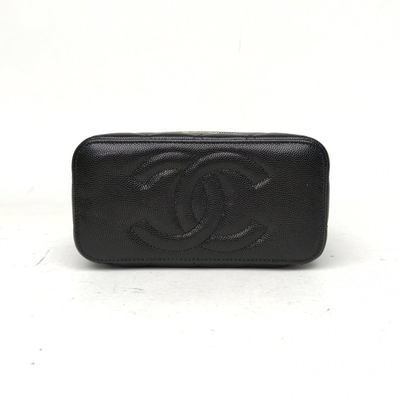 CHANEL 25P長盒子化妝包黑色荔枝牛皮鑽扣皮穿鏈肩背包-4