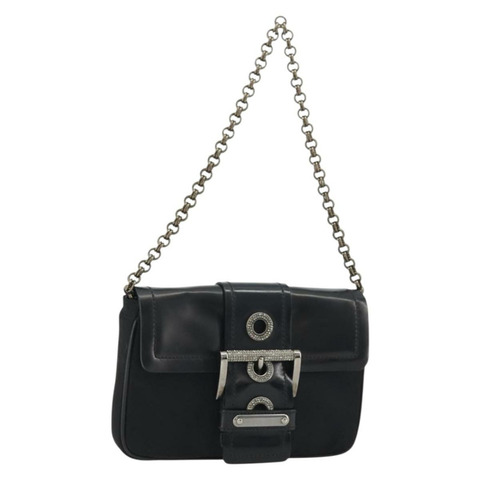 PRADA 鏈條單肩包 尼龍 棕色 銀色 正品 175639A