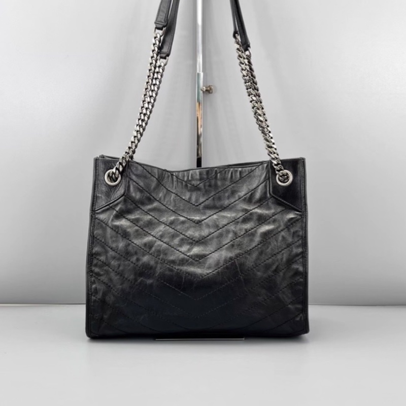 YSL聖羅蘭黑色油蠟皮Niki shopping bag中號托特包單肩手提包-12