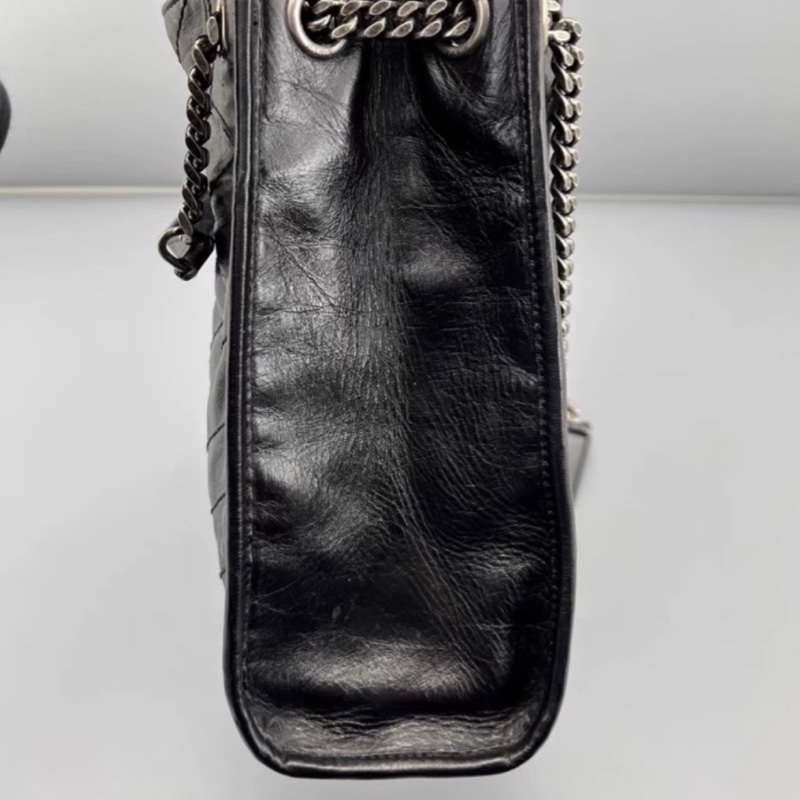 YSL聖羅蘭黑色油蠟皮Niki shopping bag中號托特包單肩手提包-13