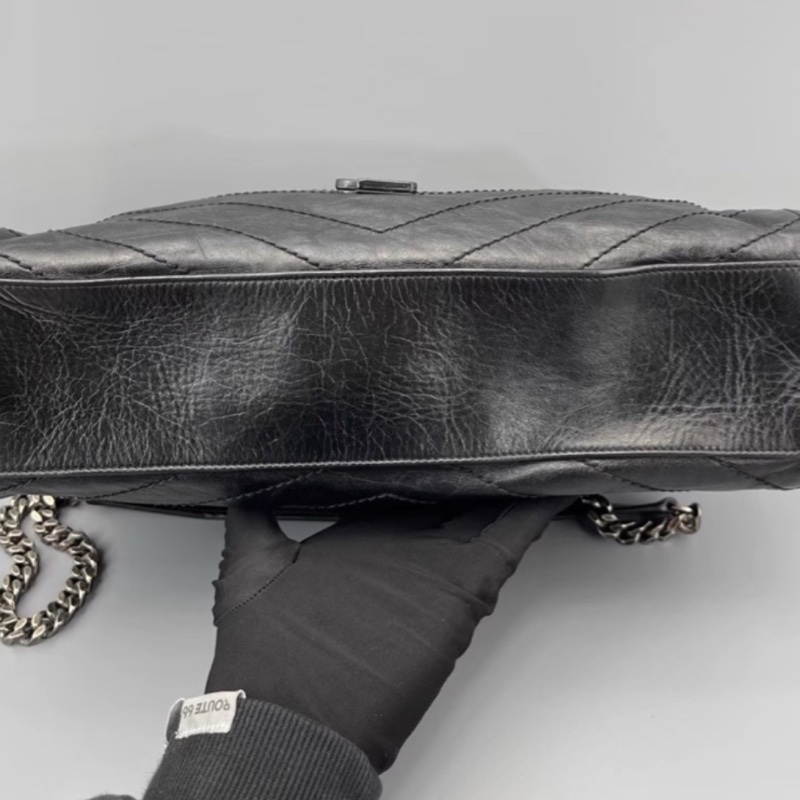 YSL聖羅蘭黑色油蠟皮Niki shopping bag中號托特包單肩手提包-14