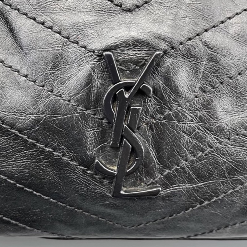 YSL聖羅蘭黑色油蠟皮Niki shopping bag中號托特包單肩手提包-15