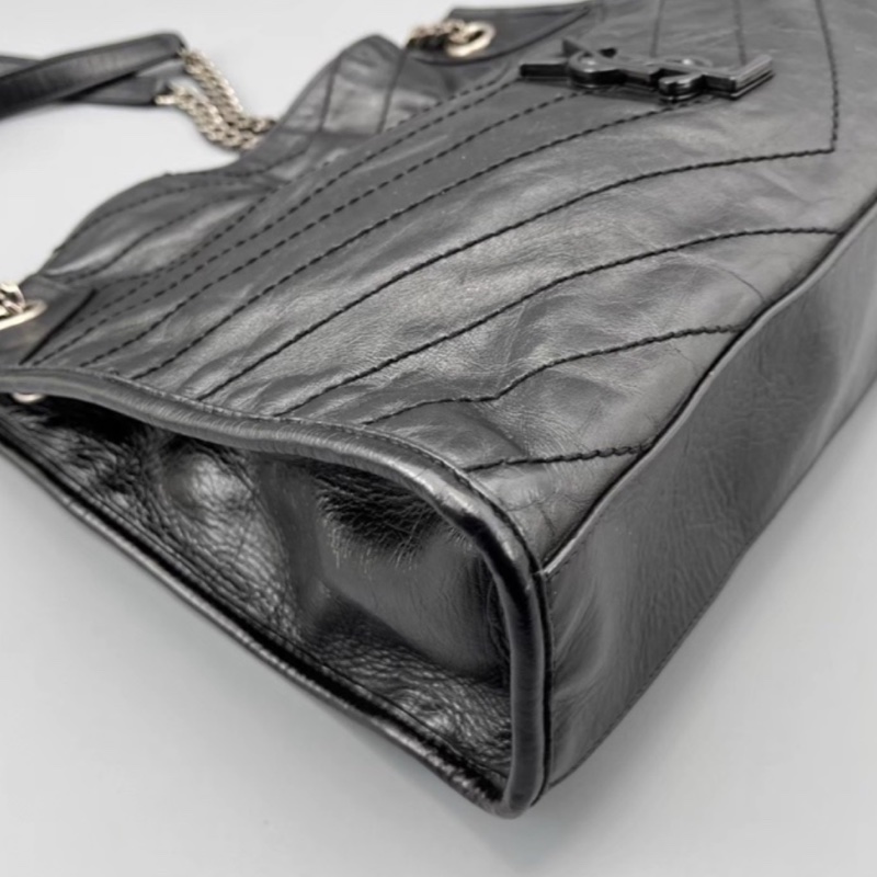 YSL聖羅蘭黑色油蠟皮Niki shopping bag中號托特包單肩手提包-16