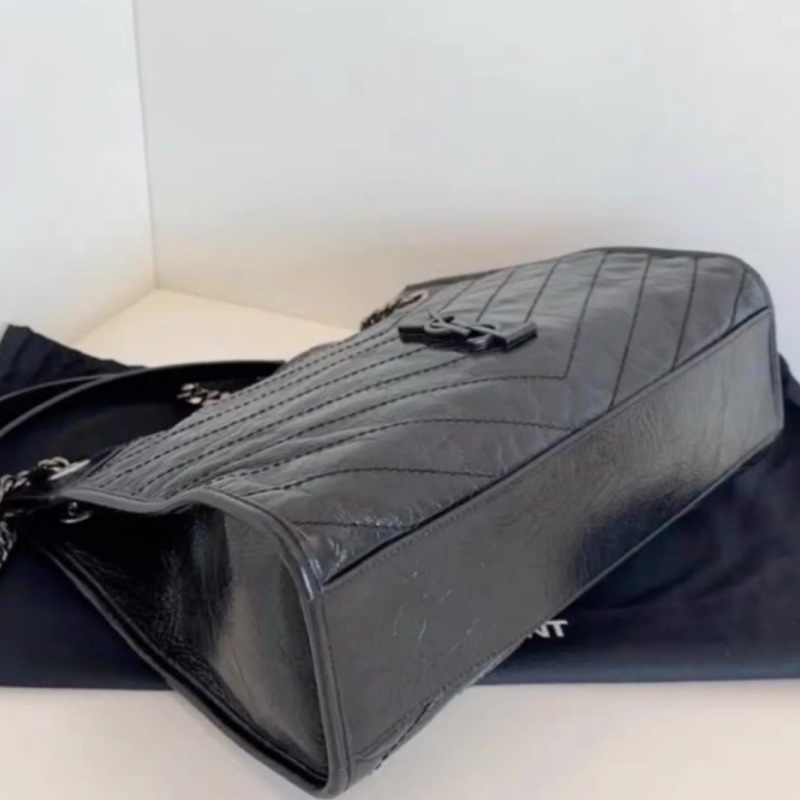 YSL聖羅蘭黑色油蠟皮Niki shopping bag中號托特包單肩手提包-20