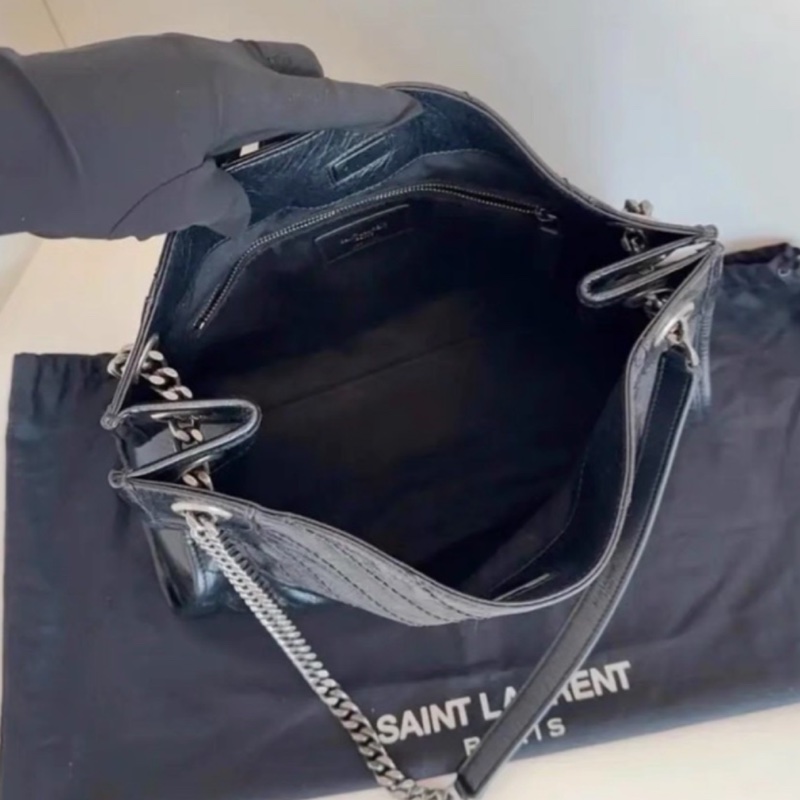 YSL聖羅蘭黑色油蠟皮Niki shopping bag中號托特包單肩手提包-21