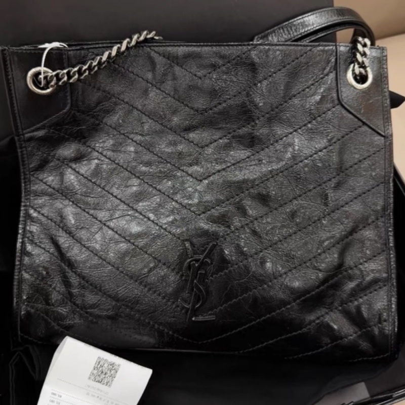 YSL聖羅蘭黑色油蠟皮Niki shopping bag中號托特包單肩手提包-22