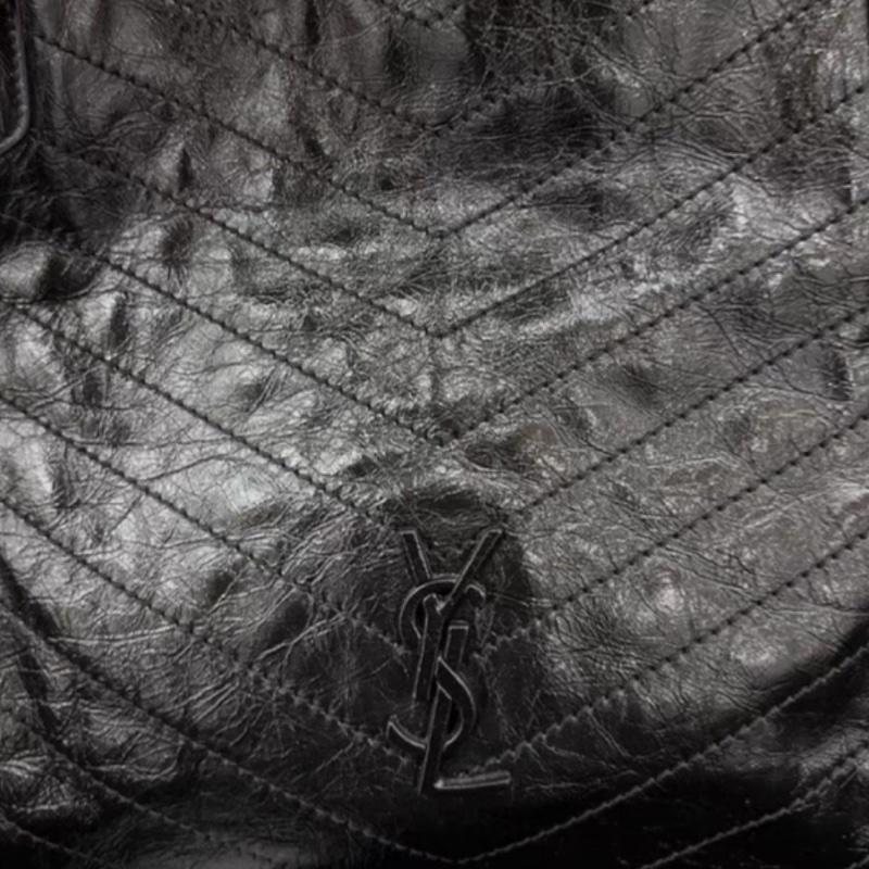 YSL聖羅蘭黑色油蠟皮Niki shopping bag中號托特包單肩手提包-24