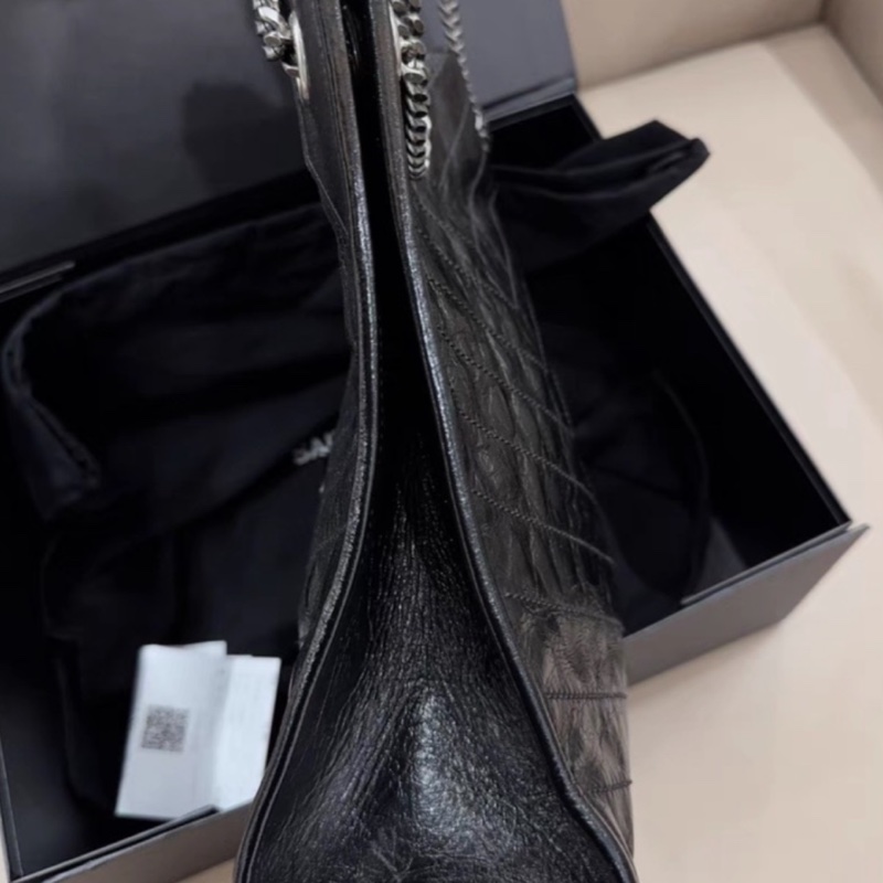 YSL聖羅蘭黑色油蠟皮Niki shopping bag中號托特包單肩手提包-25