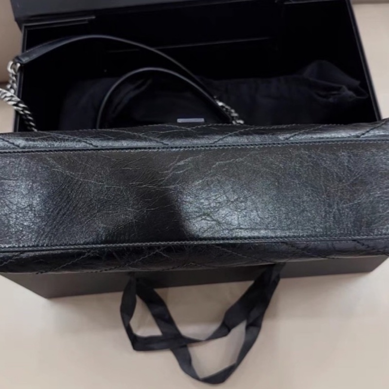 YSL聖羅蘭黑色油蠟皮Niki shopping bag中號托特包單肩手提包-26