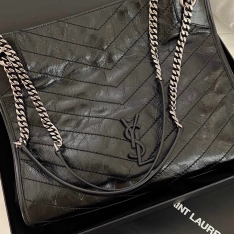 YSL聖羅蘭黑色油蠟皮Niki shopping bag中號托特包單肩手提包-27
