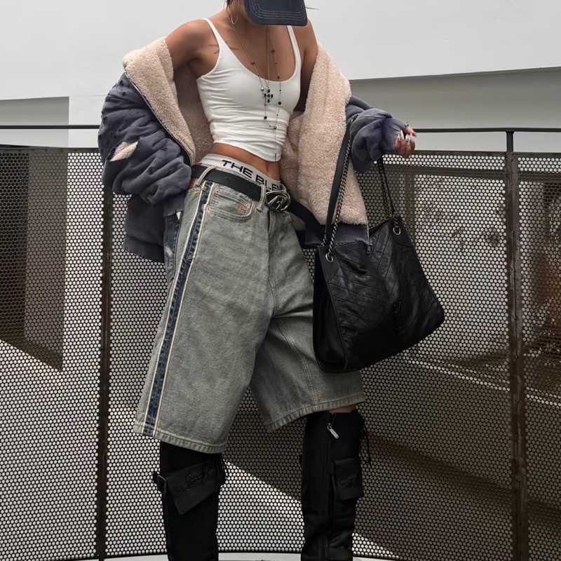 YSL聖羅蘭黑色油蠟皮Niki shopping bag中號托特包單肩手提包-32