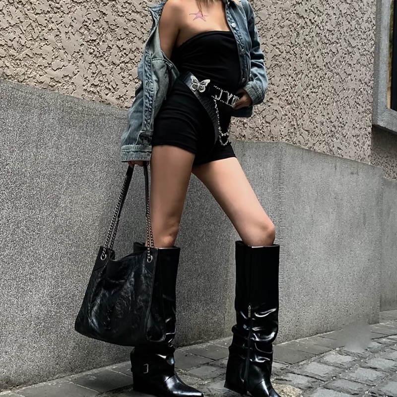 YSL聖羅蘭黑色油蠟皮Niki shopping bag中號托特包單肩手提包-33