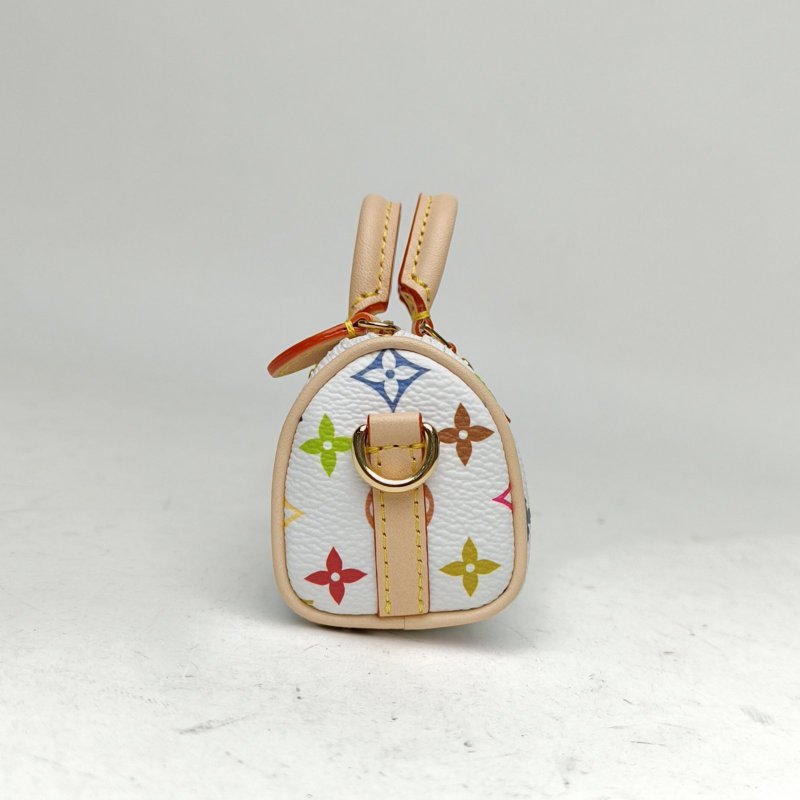 LOUIS VUITTON 白三彩PVC村上隆聯名款MICROSPEEDY零錢包掛件肩背包-1