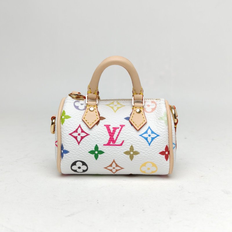 LOUIS VUITTON 白三彩PVC村上隆聯名款MICROSPEEDY零錢包掛件肩背包-2