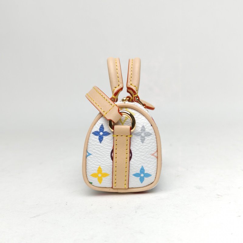 LOUIS VUITTON 白三彩PVC村上隆聯名款MICROSPEEDY零錢包掛件肩背包-3