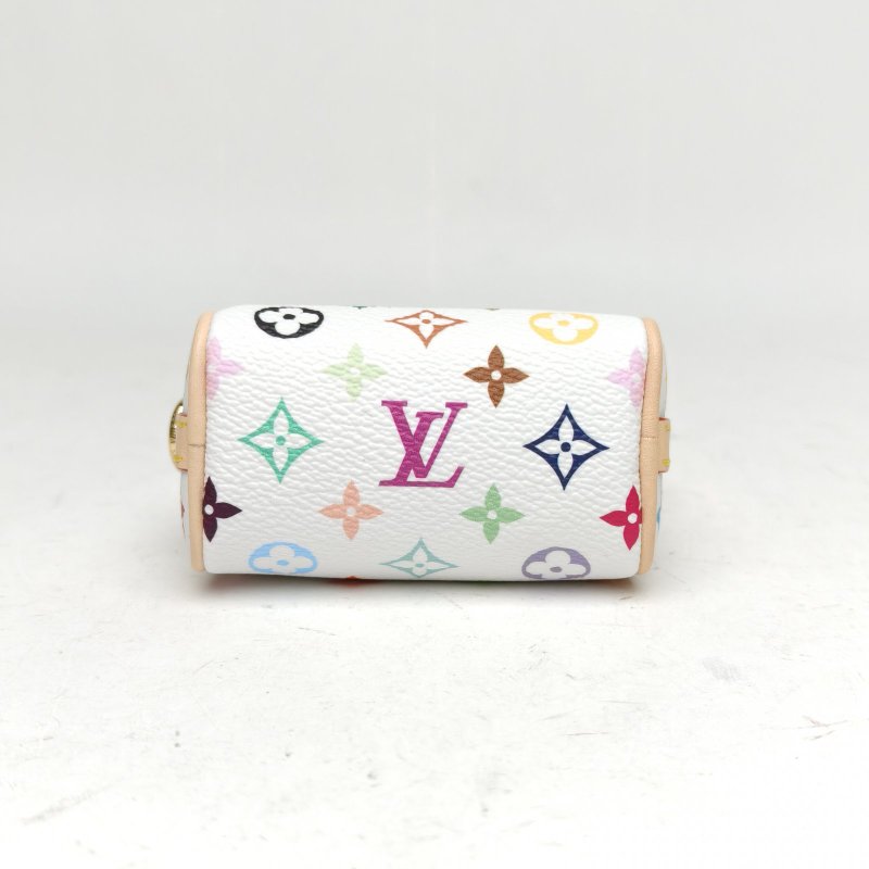 LOUIS VUITTON 白三彩PVC村上隆聯名款MICROSPEEDY零錢包掛件肩背包-4