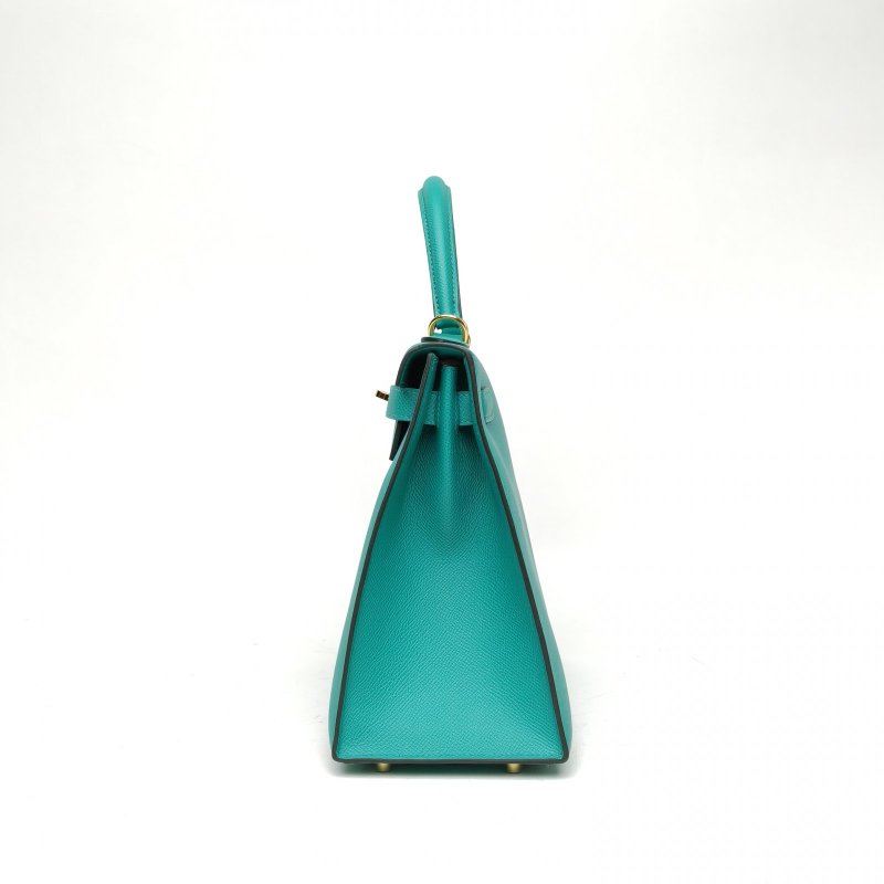 HERMES Kelly28U1維羅納綠Epsom皮D刻金扣肩背包-1
