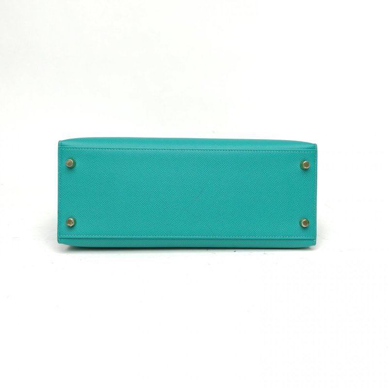 HERMES Kelly28U1維羅納綠Epsom皮D刻金扣肩背包-4