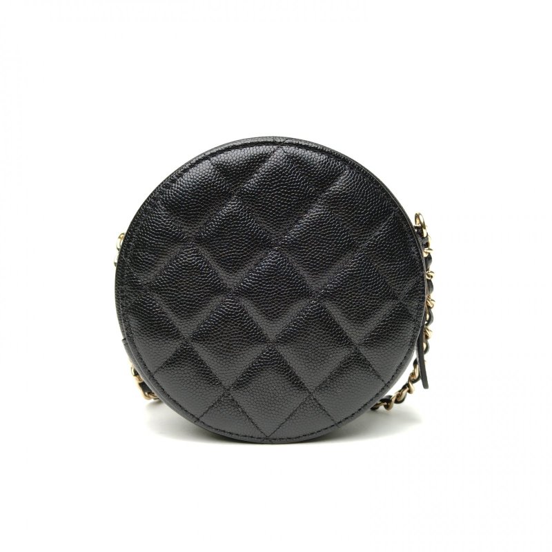 CHANEL 圓餅包黑色牛皮30開琺瑯扣肩背包-2