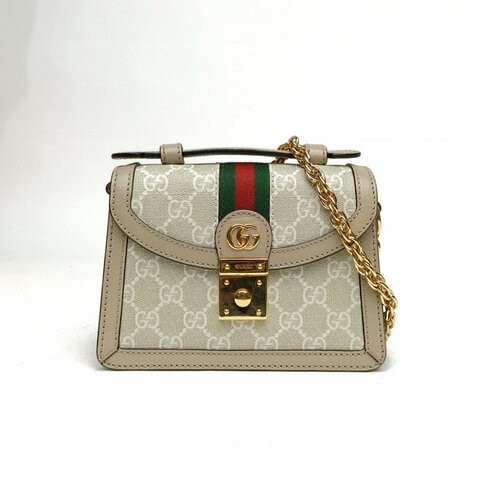 GUCCI Ophidia郵差包紅綠條紋織帶迷你拼色PVC金扣肩背包