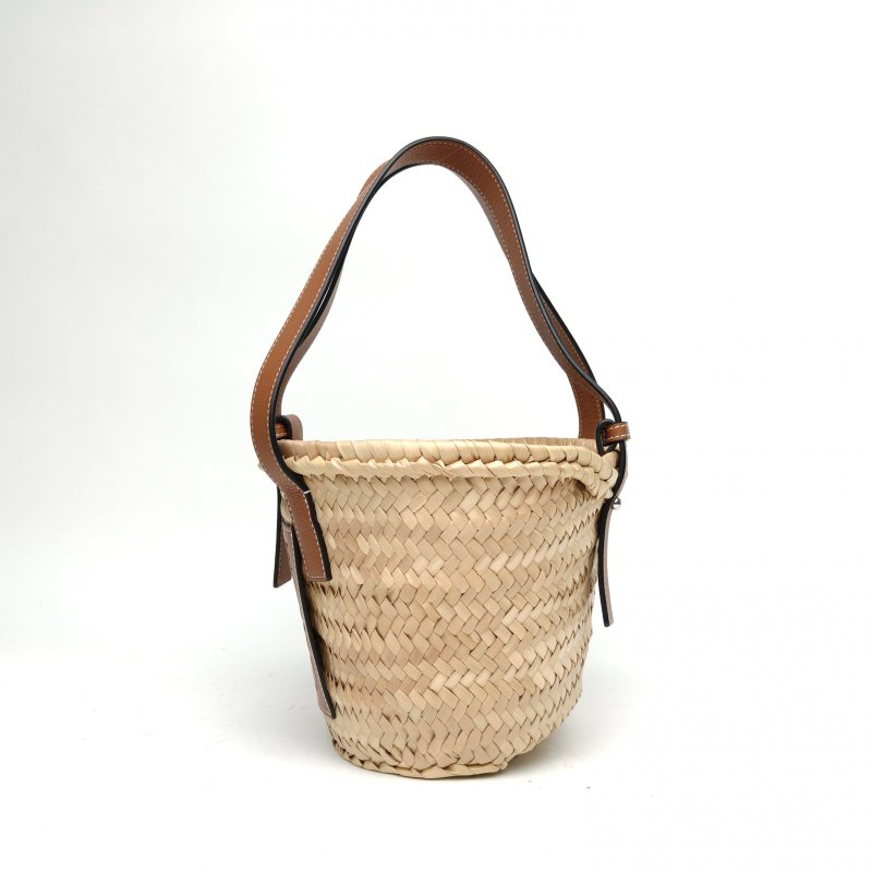 LOEWE Basket棕櫚葉草編籃子手袋小號焦糖色草編肩背包-1