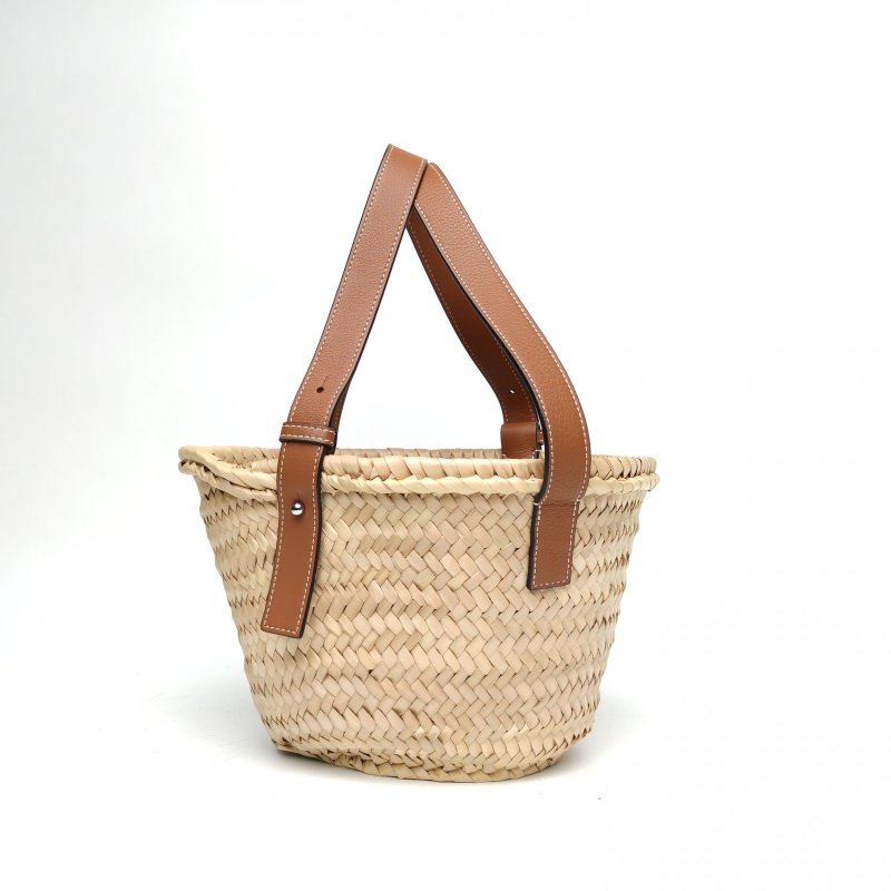 LOEWE Basket棕櫚葉草編籃子手袋小號焦糖色草編肩背包-2