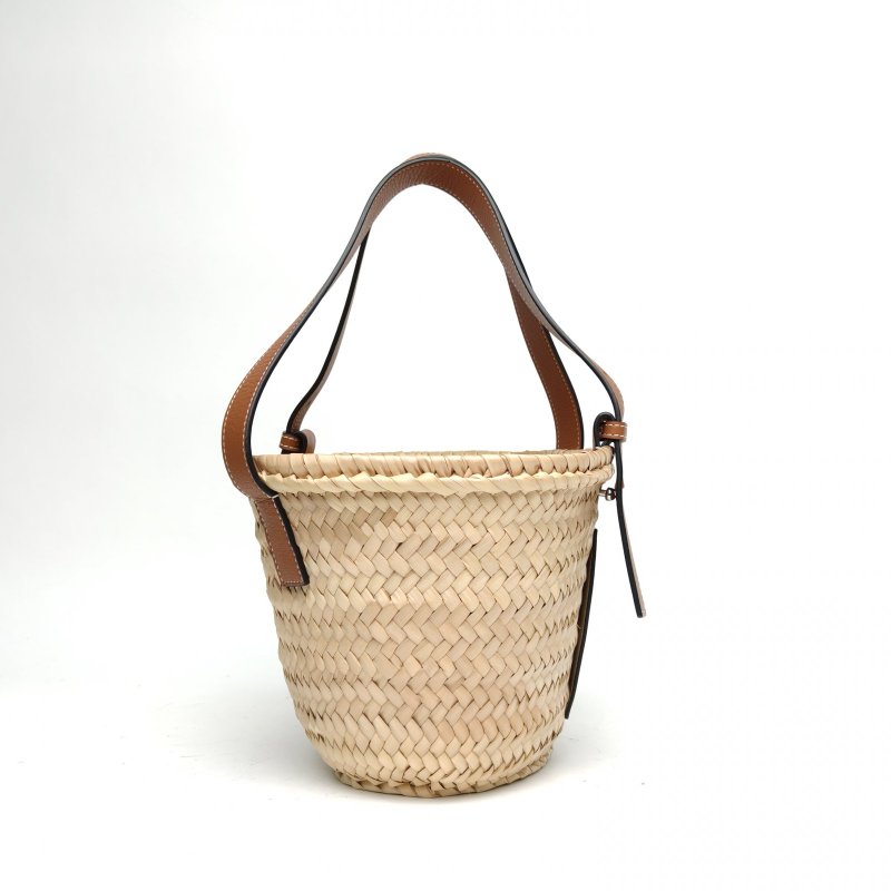 LOEWE Basket棕櫚葉草編籃子手袋小號焦糖色草編肩背包-3