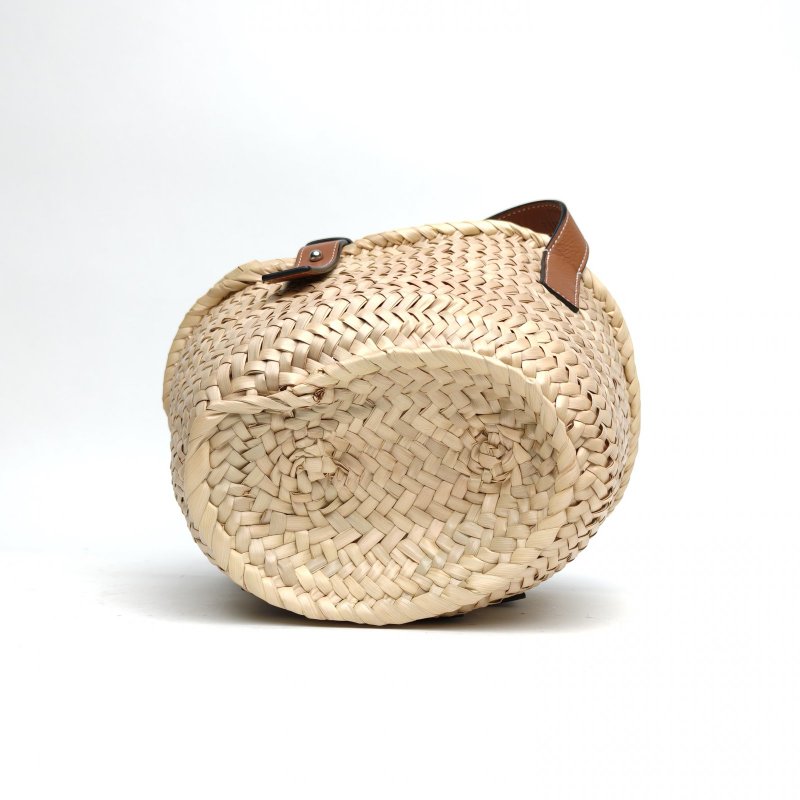LOEWE Basket棕櫚葉草編籃子手袋小號焦糖色草編肩背包-4