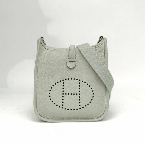 HERMES EvelyneMini16粒雪灰TC皮B刻銀扣肩背包