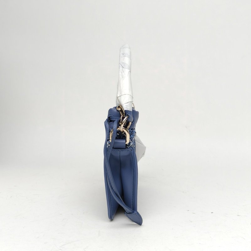 DIOR 藍色毛呢淺金扣2024Milly粗花呢藤格紋鏈條包肩背包-3