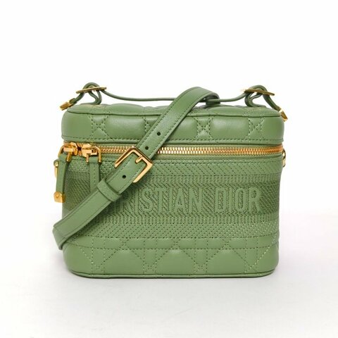 DIOR DiortravelVanity化妝包小號綠色羊皮金扣肩背包
