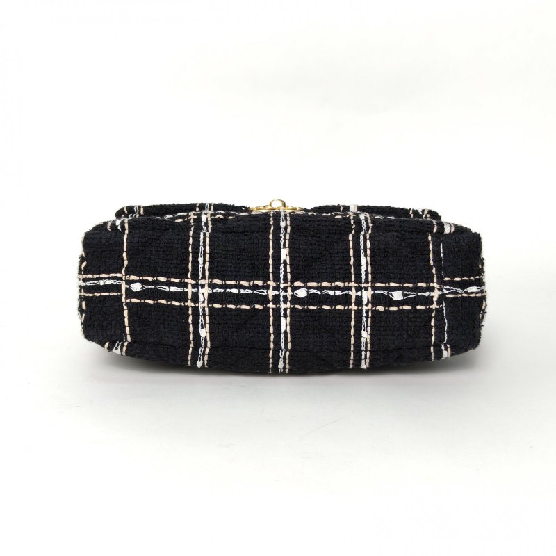CHANEL 19BAG口蓋包小號拼色毛呢晶片開金銀扣肩背包-4