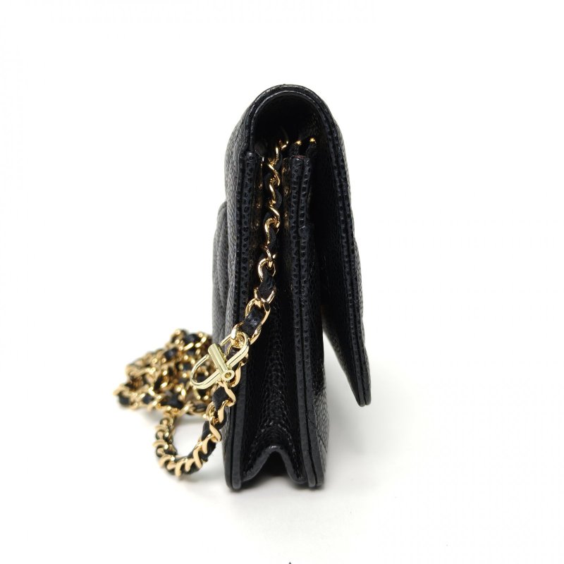 CHANEL CFWOC19黑色荔枝牛皮晶片開金扣肩背包-1