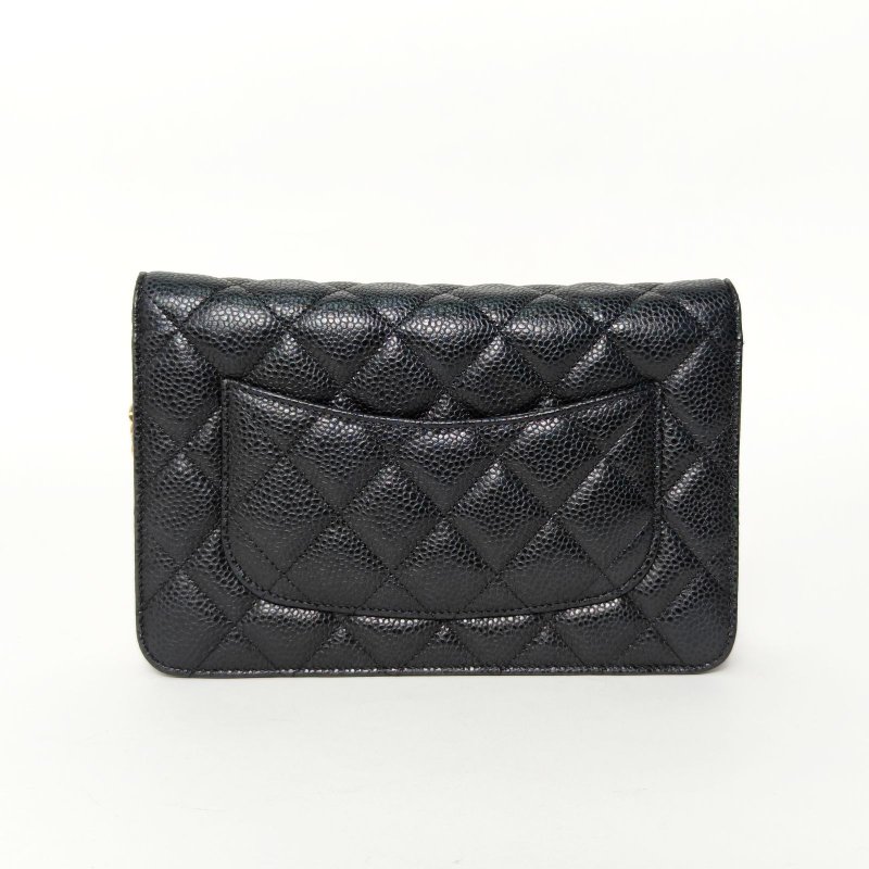 CHANEL CFWOC19黑色荔枝牛皮晶片開金扣肩背包-2