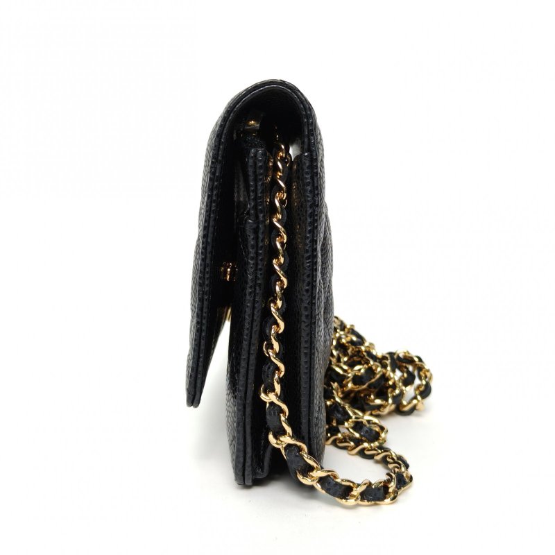 CHANEL CFWOC19黑色荔枝牛皮晶片開金扣肩背包-3