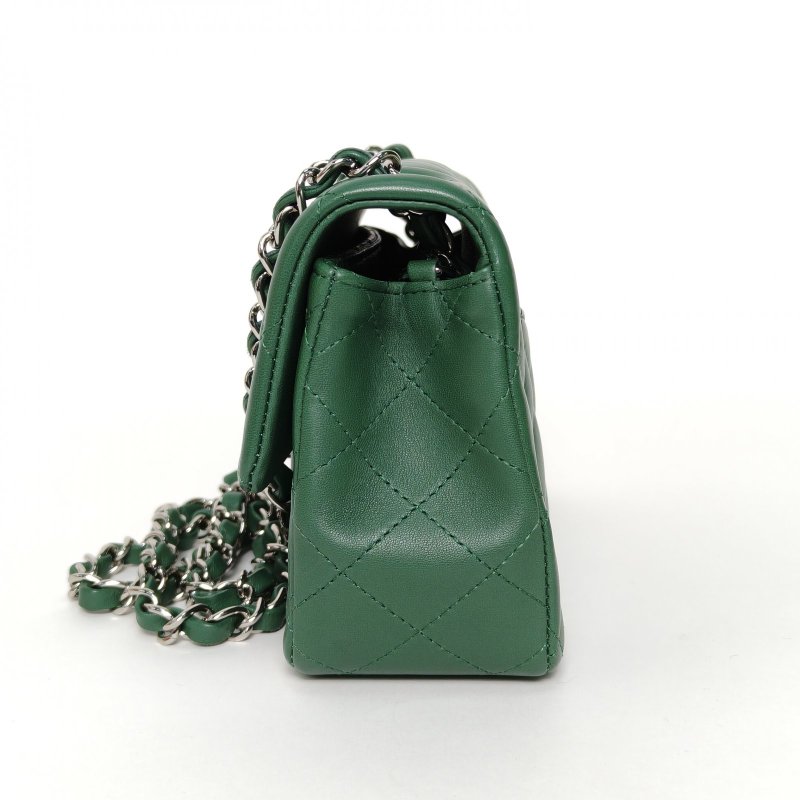 CHANEL CF口蓋包大Mini20綠色羊皮28開銀扣肩背包-1