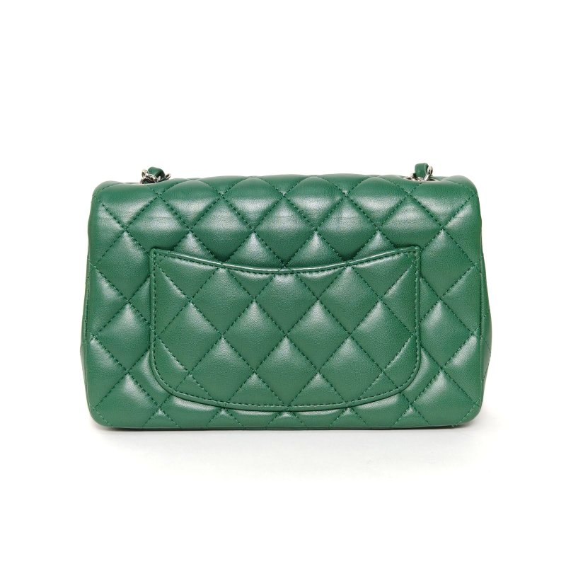 CHANEL CF口蓋包大Mini20綠色羊皮28開銀扣肩背包-2