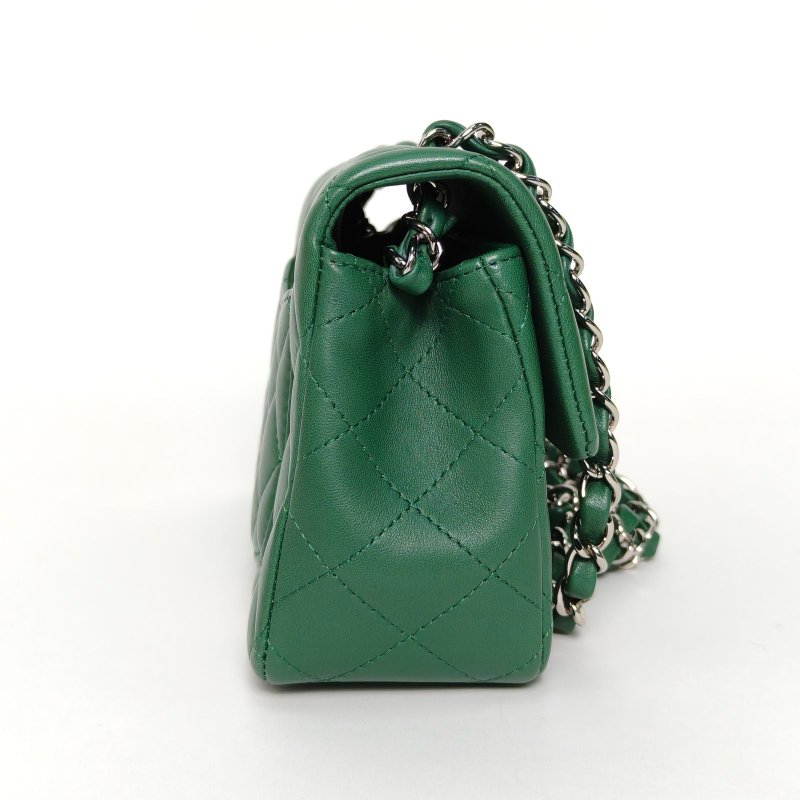 CHANEL CF口蓋包大Mini20綠色羊皮28開銀扣肩背包-3