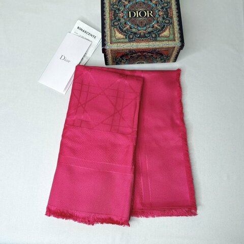 DIOR 藤格紋真絲混羊毛披肩