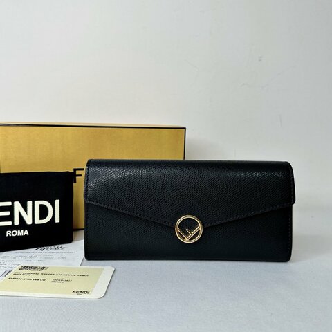FENDI 黑金圓扣信封長夾