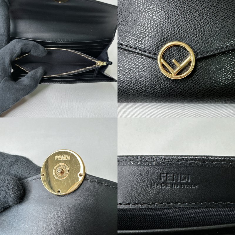 FENDI 黑金圓扣信封長夾-8