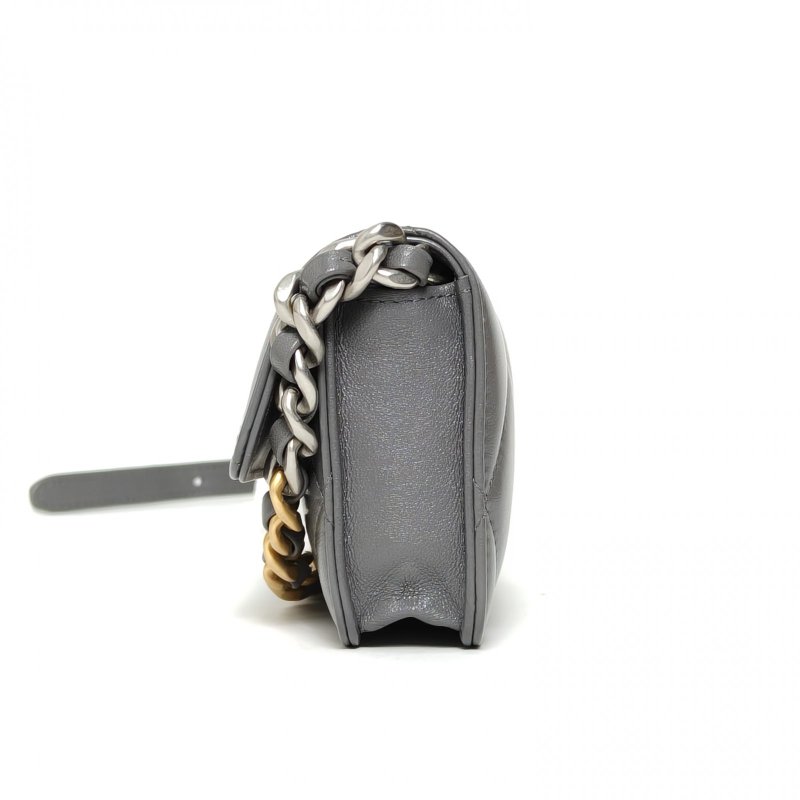 CHANEL 19BAGWOC灰色羊皮鐳射標金銀扣肩背包-1