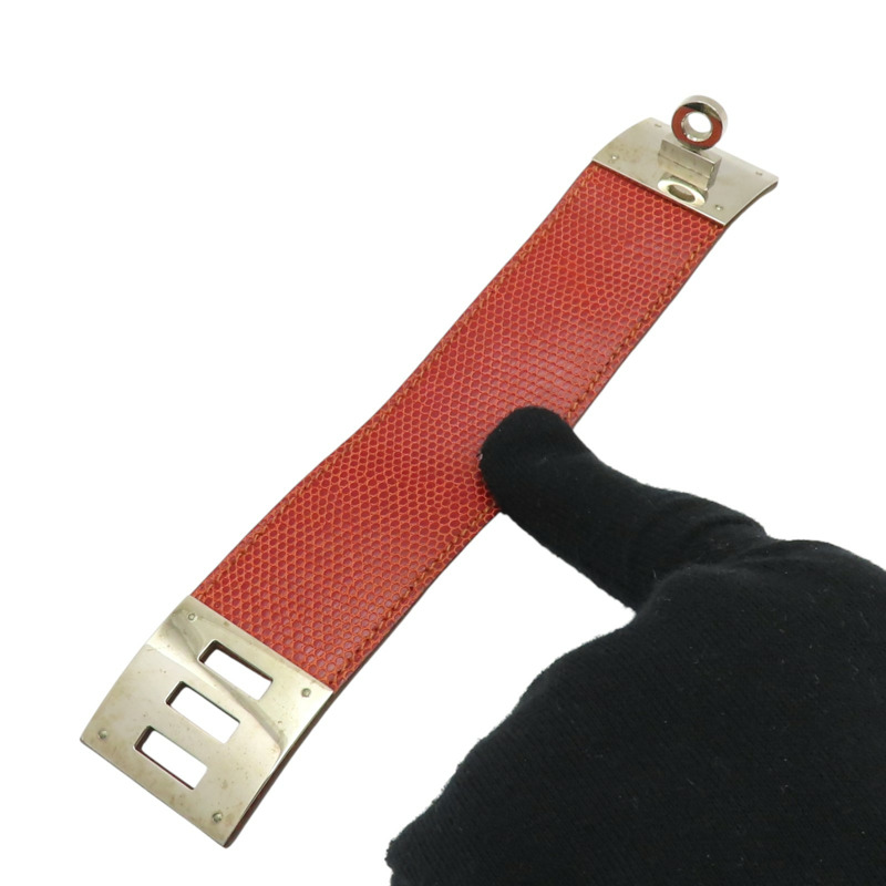 紅色 蜥蜴皮 Kelly Dog 手環 □O刻 銀扣【HERMES 愛馬仕】-4