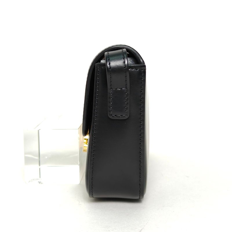 CELINE Triomphe凱旋門金屬鎖扣橫版肩背包黑色牛皮肩背包-3