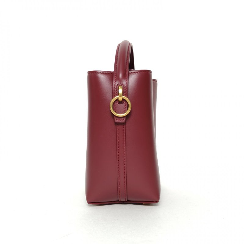 SAINT LAURENT LE37LOGO鉤扣手提水桶包酒紅色牛皮金扣mini肩背包-1