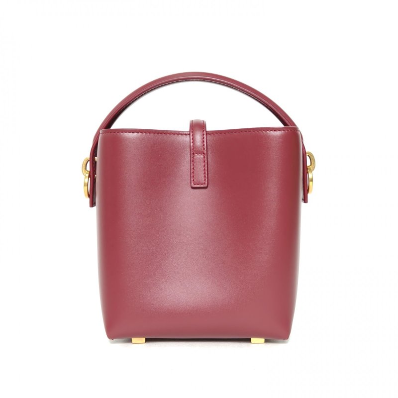SAINT LAURENT LE37LOGO鉤扣手提水桶包酒紅色牛皮金扣mini肩背包-2