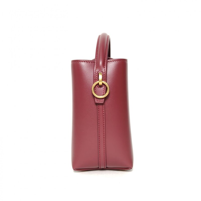 SAINT LAURENT LE37LOGO鉤扣手提水桶包酒紅色牛皮金扣mini肩背包-3